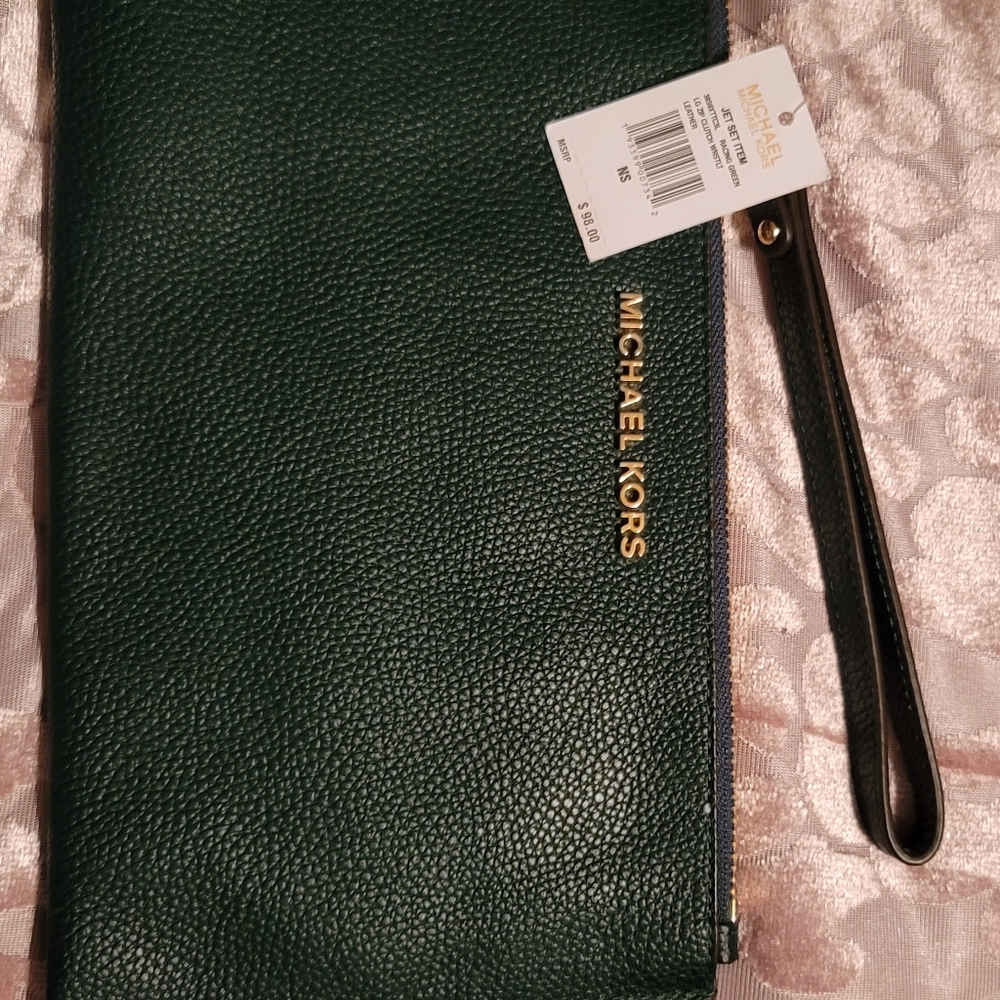Michael Kors Adele Double-Zip Gold-Tone Wristlet - Moss